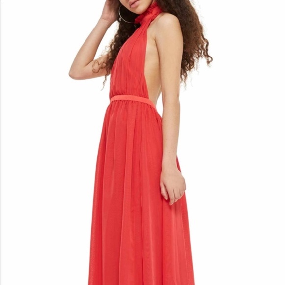 TOPSHOP High neck Chiffon Backless Maxi Dress SIZE 6 - Picture 1 of 11